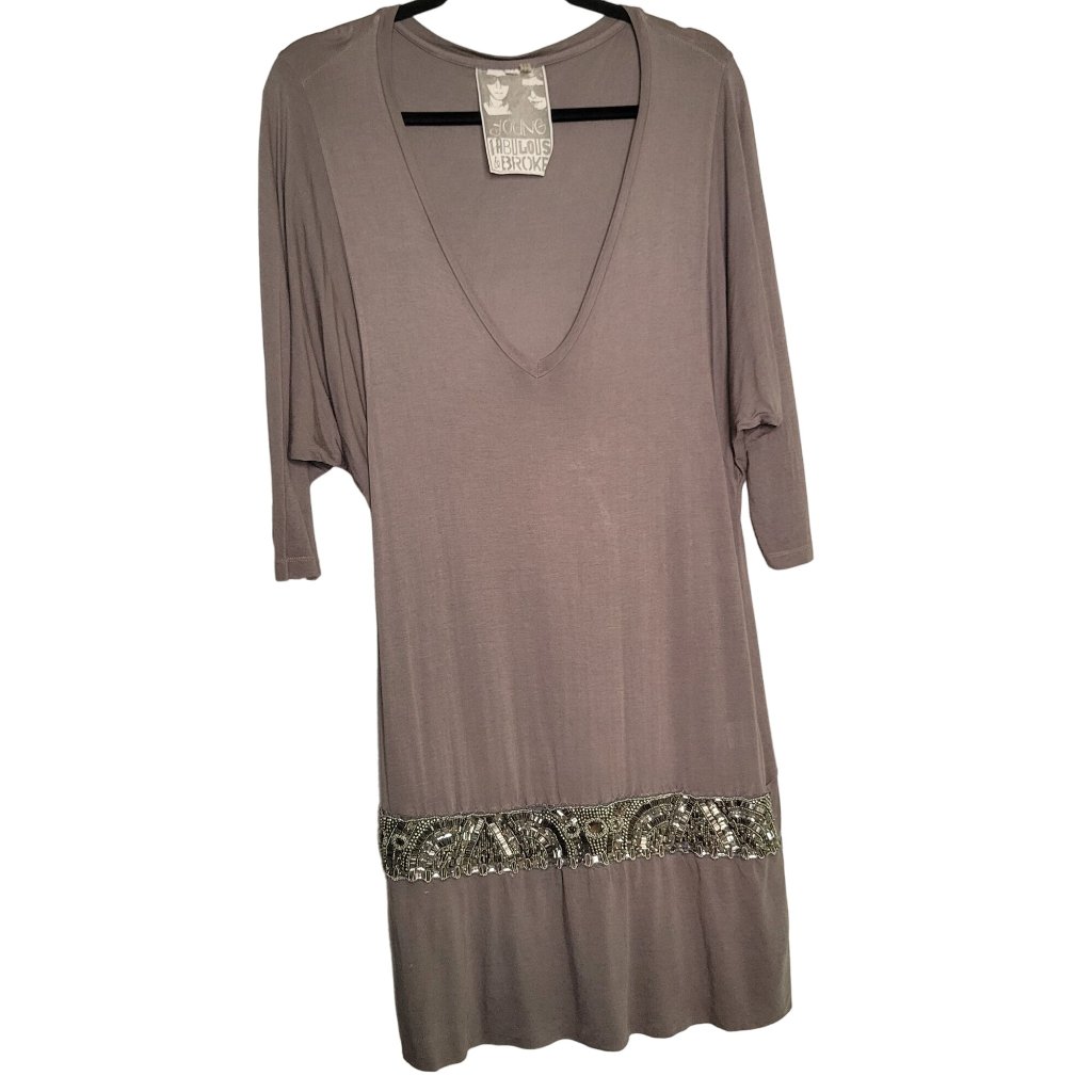 Y2k Young Fabulous And Broke Women's M Deep V-Neck Mini Dress Embellished Waist